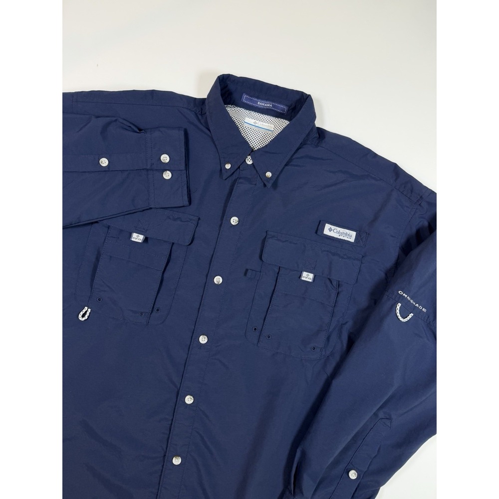 Columbia PFG Bahama II Shirt Mens L Blue Long Sleeve Fishing UPF 50 Omni Shade